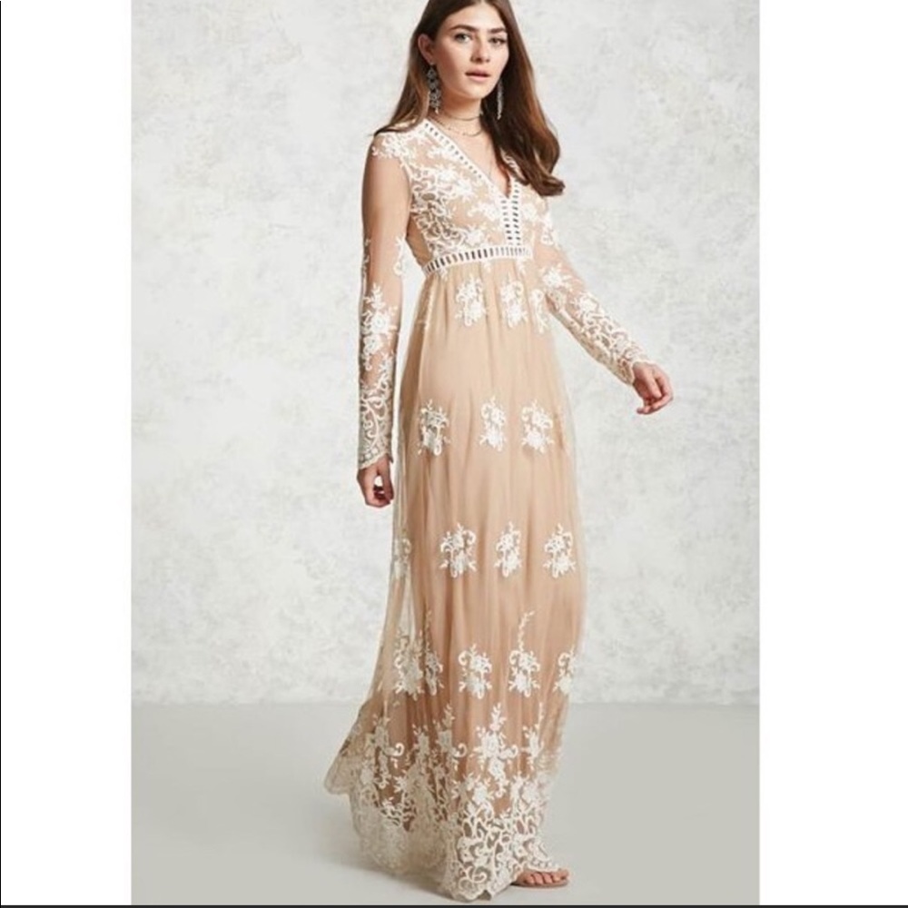 Nude Embroidered Maxi Dress